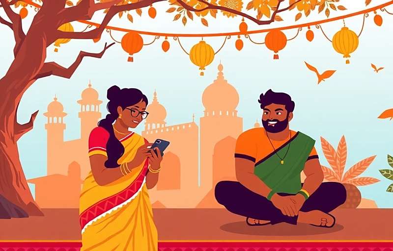 Indian family playing Pixel Runner 3D together on mobile devices